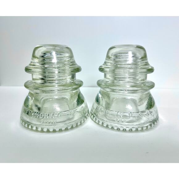 VTG Hemingray 42 Clear Glass Insulators, Industrial Vibe - Lot of 2, Made in USA - Picture 1 of 5